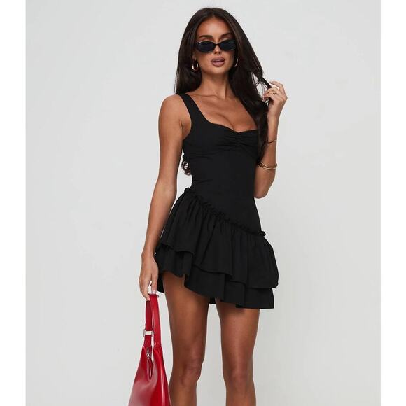 Princess Polly SHANTELLE ROMPER BLACK new NWT bubble hem dress sz XS lbd sz 2 - Picture 1 of 14